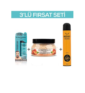 Fontenay Pudra Toz Wax Mavi 20gr + Face And Body Scrub Şeftali 350ml +Saç Spreyi 400ml 2 3'Lü Set