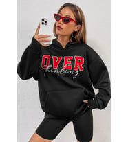 Unisex Over Thinking Baskılı Sweatshirt (Siyah)