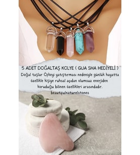 Nelleovana Doğal Taş 5 Adet Kolye ( Pembe Kuvars Gua Sha Hediyeli )