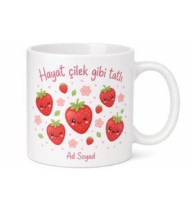 Çilek Desenli Tatlı Şirin Çocuk Genç Kız Hediye Kupa Bardak Porselen