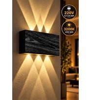 12W Siyah Ahşap Desenli LED Duvar Apliği 3200K Gün Işığı 3 Gözlü Yukarı Aşağı Aydınlatma