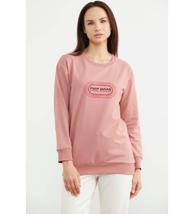 Baskılı Oversize Basic Sweatshirt - Gül Kurusu