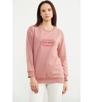 Baskılı Oversize Basic Sweatshirt - Gül Kurusu