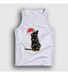 Presmono Unisex Beyaz Lights Cat Kedi Yılbaşı Atlet 364363tt
