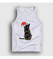 Presmono Unisex Beyaz Lights Cat Kedi Yılbaşı Atlet 364363tt