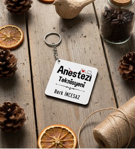 Kişiye Özel Anestezi Teknisyeni Anahtarlık Tıp Bayramı Hediyesi (Beyaz)