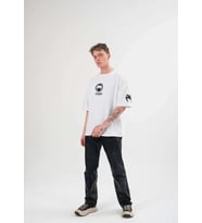 Erkek Kısa Kol Tişört Göğüs ve Kol Bisiklet Yaka Baskılı T-Shirt - Beyaz