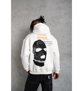 Erkek Maske Baskılı 3 iplik pamuklu Kapüşonlu Sweatshirt hoodie - Beyaz