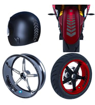 Moto Rider 4'lü Sticker Seti Siyah Karbon Fiber Dokulu İç Dış Jant Şeridi Kask v