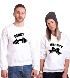 Tshirthane Beast Beauty Dumbell Kurdele Sevgili Kombinleri Sweatshirt Kombini (Tek Ürün Fiyatıdır.)