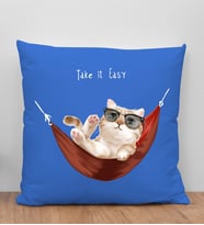 BK Gift Kedi Tasarımlı Mavi Kırlent Yastık, Arkadaşa Hediye, Ev Dekorasyonu, Ev Hediyesi-2