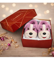 Hayvanlı Köpekli Kışlık Kadın Erkek Panduf Ev Içi Panduf Hediye Kutulu Konsept (Lila)