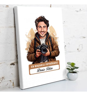 Kişiye Özel Hediye Karikatürlü En Başarılı Erkek Fotoğrafçı Kanvas Tablo