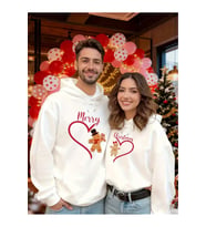 Sevgili Kombini Hoodie – Merry Christmas Baskılı Çift Kapüşonlu Sweatshirt Unisex (Beyaz)