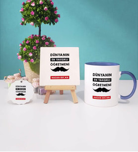 Dünyanın En Yakışıklı Öğretmeni Kupa Bardak Lacivert Dekoratif Taş Baskı Anahtarlık (Model 1)