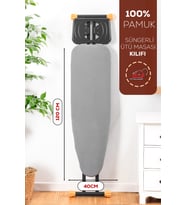 Porsima Isıya Dayanıklı %100 Pamuk Süngerli Ütü Masası Kılıfı - Buharlı Ütüleme Uyumlu 120x40cm