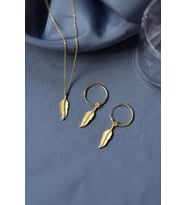 925 Ayar Gümüş Gold Kaplama Zirkon Taşlı Tüy Kolye Ve Halka Küpe Set