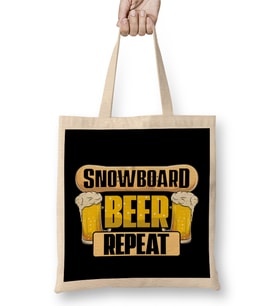 Snowboard Beer Repeat Funny Snowboarder Party Bez Çanta Uzun Saplı