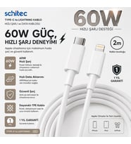 Winex 3A 60W Type-C to Lightning 2Metre Data ve Hızlı Şarj Kablosu Beyaz SX252M