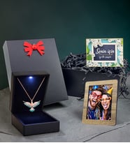 Kişiye Özel Led Işıklı Kutusunda 925 Ayar Gümüş Anka Kolye & Fotoğraflı