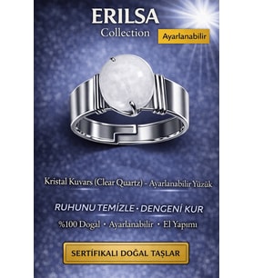 Sertifikalı Kristal Kuvars Doğal Taş Ayarlanabilir Yüzük – Şifa Enerji Taşı El Yapımı Unisex (Çok Renkli)