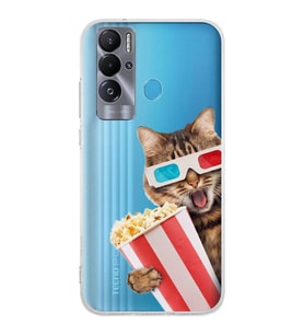 PrintiFy Teco Pova Neo ile Uyumlu 1mm Slim Fit Kedi 1 050b Baskılı Şeffaf  Kılıf