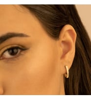 DKMN Gümüş Ucu Sivri Zirkon Taşlı Oval Biçimli 925 Ayar Gümüş Küpe (Gold)
