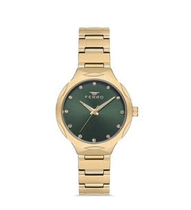 Ferro FL40114A-B6 Quartz Gold Yeşil Kadran 32 mm Kadın Kol Saati