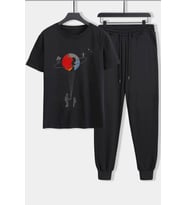 Unisex Evren Temalı Baskılı 2'li Eşofman Takımı (Siyah)