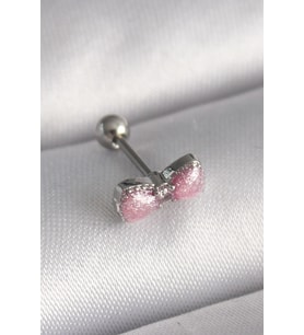 Mey İthalat® 316L Çelik Gümüş Renk Pembe Kurdele Zirkon Taş Detay Tragus Piercing