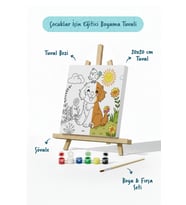 Sevimli Köpek ve Kuş Temalı Çocuk Boyama Tuvali – Şövaleli Eğitici Boyama Seti 20x20 cm
