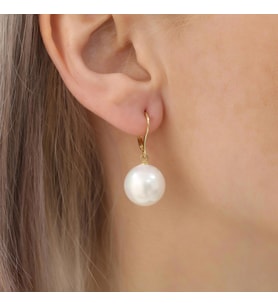 925 Ayar Gümüş Creamrose Tatlısu İncisi Küpe-14mm (Gold)