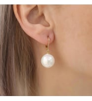 925 Ayar Gümüş Creamrose Tatlısu İncisi Küpe-14mm (Gold)