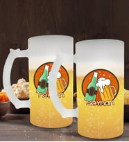BK Gift Kişiye Özel İsimli 2’li Buzlu Cam Bira Bardağı 50cl-111 (Beyaz)