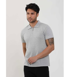 Dufy Gri Erkek Slim Fit Baklava Desenli Polo Yaka Tshirt - 105324