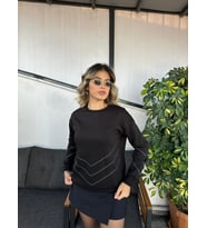 Taş Detaylı Kadın Siyah Sweatshirt