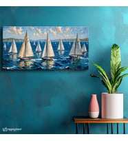 Yatay Panoramik Kanvas Tablo Yelkenli Gemiler Deniz Manzara Tablosu Ev Ofis Duvar Dekoru