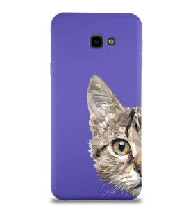 Samsung Galaxy J4 Plus Uyumlu Lansman Kılıf Catface Tasarımlı İçi Kadife Kapak-Mor (Şeffaf)