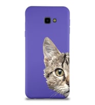 Samsung Galaxy J4 Plus Uyumlu Lansman Kılıf Catface Tasarımlı İçi Kadife Kapak-Mor (Şeffaf)
