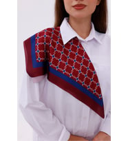 Bordo Mavi Zincir Desenli - Efes Model Fular Estascarf (Bordo-Mavi)