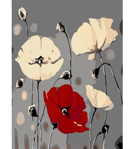 Gri İçindeki Gelincikler Sayılarla Boyama Seti 50x65 cm (Tuvale Gerili)
