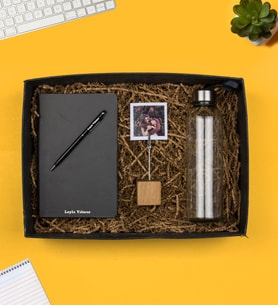 Kişiye Özel Defter Kalem, Fotoğraflı Ahşap Notluk ve Cam Matara Hediye Seti