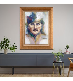 Altın Paspartulu Atatürk  Çerçeveli Tablo C493 (Gold)