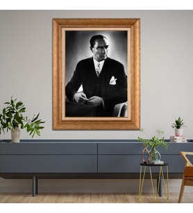 Altın Paspartulu Atatürk  Çerçeveli Tablo C765 (Gold)