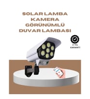 Mey İthalat® Güneş Enerjili LED Lamba + Güvenlik Kamerası Görünümlü– 5-8 m Hareket Algılamalı, Beyaz