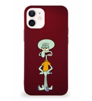 Apple iPhone 12 Mini Soft Premier Kapak Squidward Dokunaç Tasarımlı Silikon Kılıf - Mürdüm (Şeffaf)