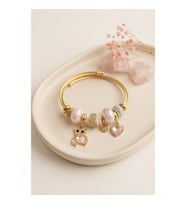 Mey İthalat® Tedy Bear Model Gold Renk Pembe Charmlı Bileklik