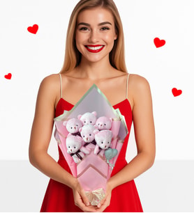 Kıza Sevgiliye Hediye Özel Pembe Konsept Romantik Peluş Ayıcık Buketi Doğum Günü