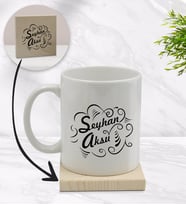 BK Gift Kişiye Özel İsimli Beyaz Kupa Bardak ve Ahşap Bardak Altlığı Hediye Seti - Model 6