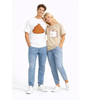 Sevgili Kombini Eğlenceli Baskılı Çift Tişört Oversize Unisex Partner Tişört 2’li Set (Beyaz)